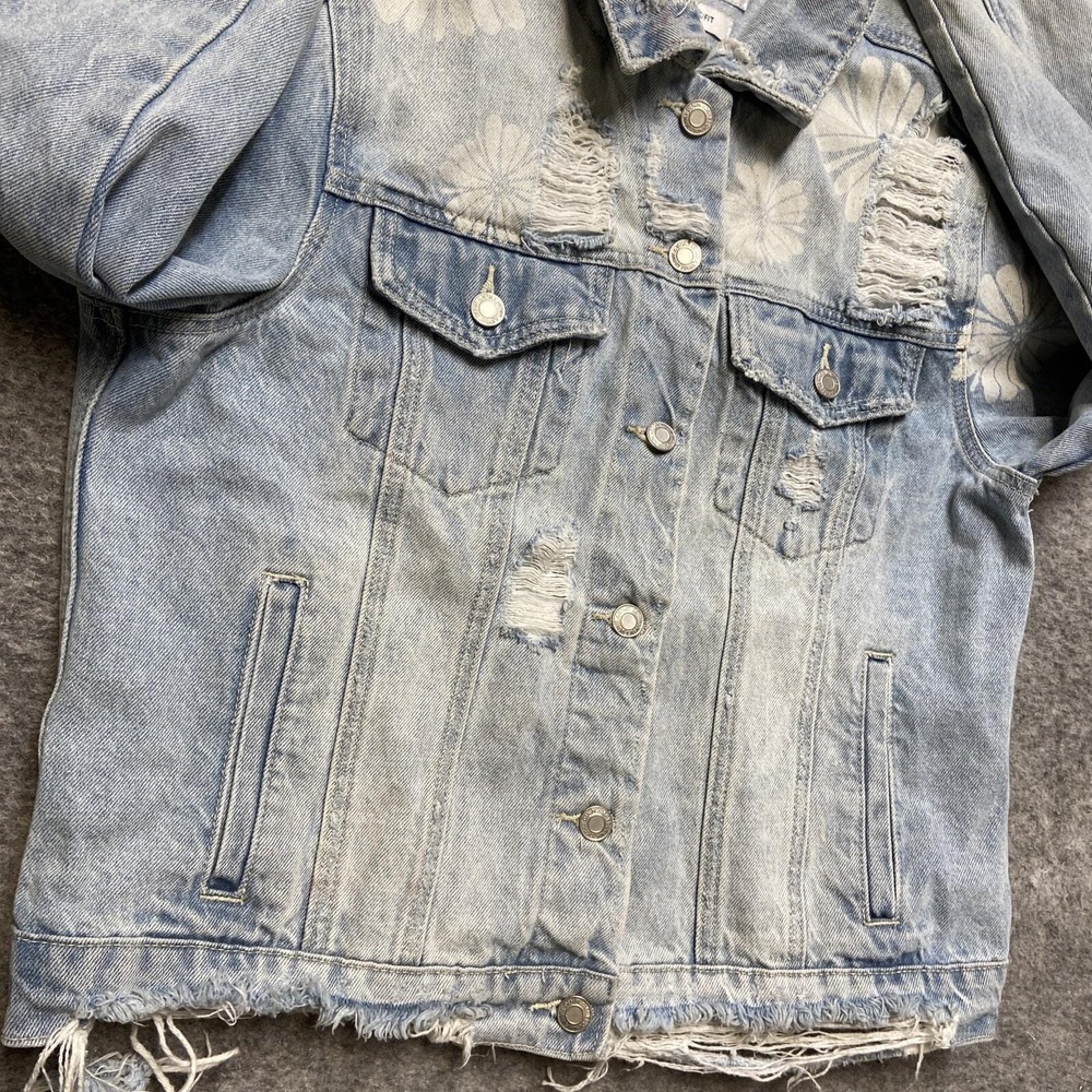Vervet Women's Jacket‎ Large Denim Distressed Flowers - Picture 3 of 9